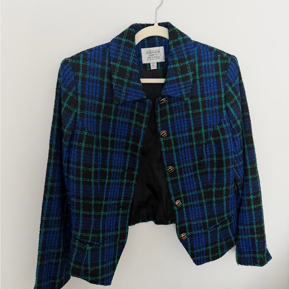 Amanda Smith Blue and Green Plaid Blazer